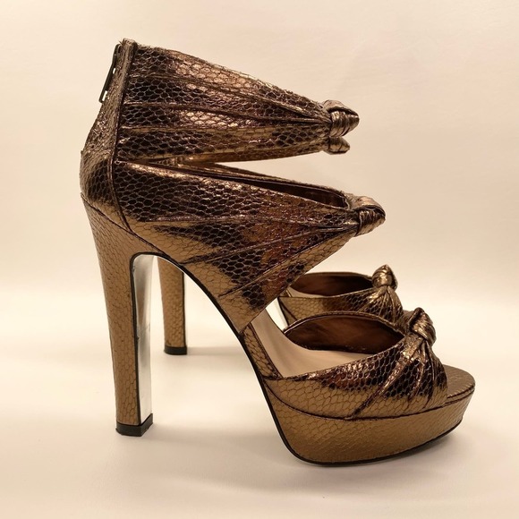 H by Halston // Bronze Snakeskin Embossed Metallic Heels, Size 8M - Picture 5 of 12